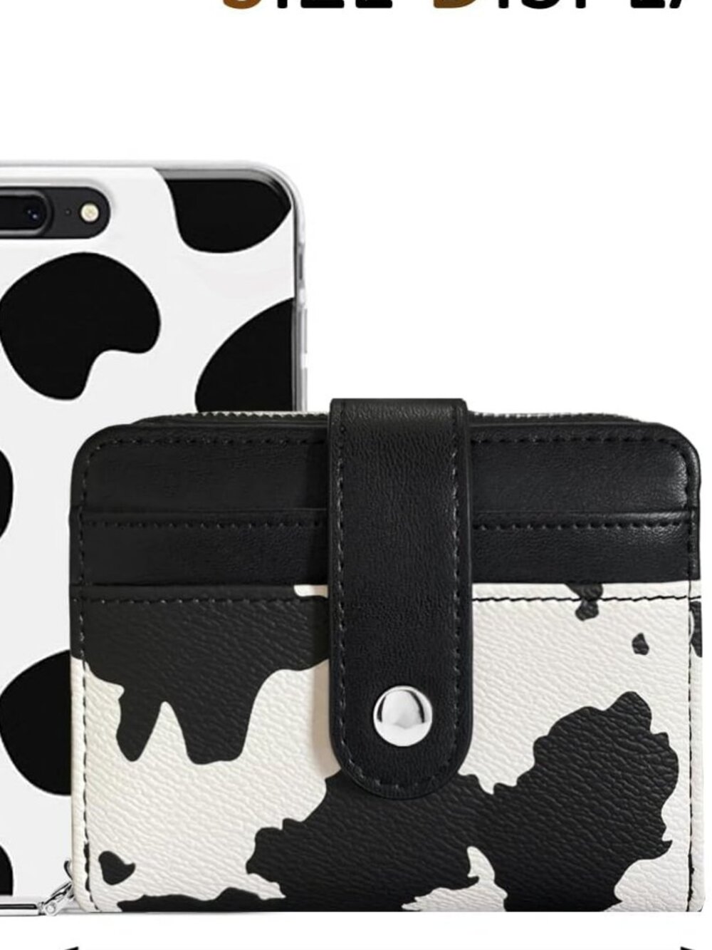 NEW Wallet Card Slots Small Wallet w‎ Zipper Coin Pouch Wallet Cow Print w Black